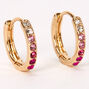 Gold 10MM Embellished Huggie Hoop Earrings - Pink,