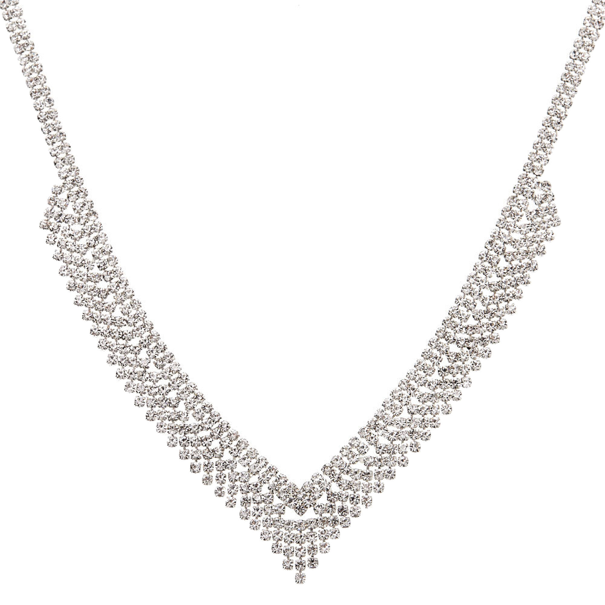 Rena Silver Rhinestone Tassel Choker Necklace | Sieraden