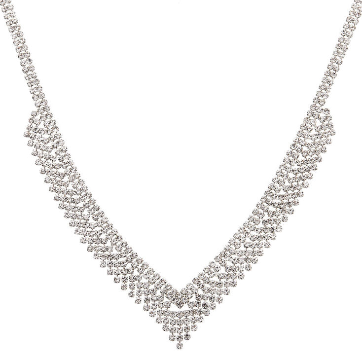 Silver Rhinestone Chevron Statement Necklace,