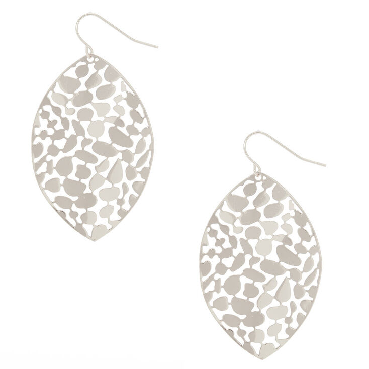 Silver 2&quot; Pebble Leaf Drop Earrings,