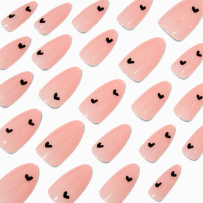 Black Heart Pink Long Almond Vegan Faux Nail Set - 24 Pack,