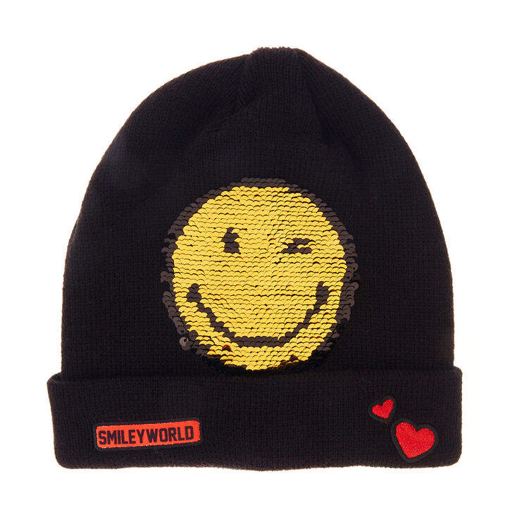 Bonnet noir et jaune &agrave; sequins Smiley World,