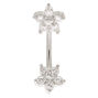 Silver-tone Stainless Steel Cubic Zirconia Double Flower 14G Belly Bar,
