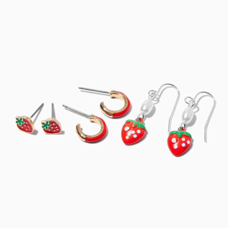 Red Strawberries Earring Stackables Set - 3 Pack ,
