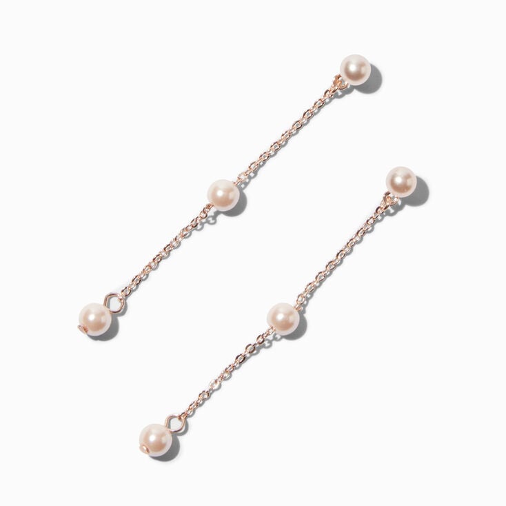 Rose Gold-tone Blush Pearl Station 2" Linear Drop Earrings