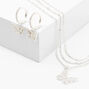 Silver Cubic Zirconia Textured Butterfly Jewelry Set - 2 Pack,