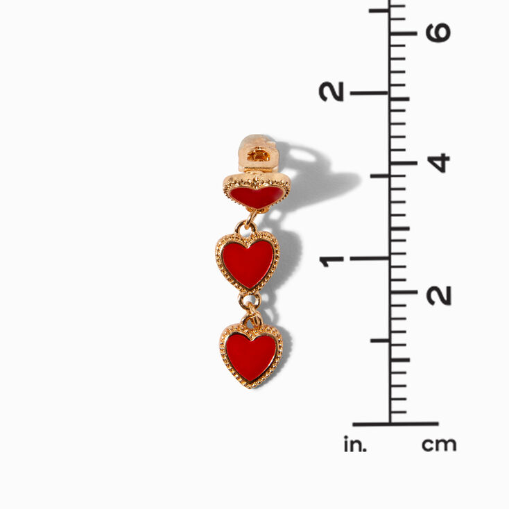 Gold 1.5&quot; Ornate Heart Linear Drop Clip-On Earrings,