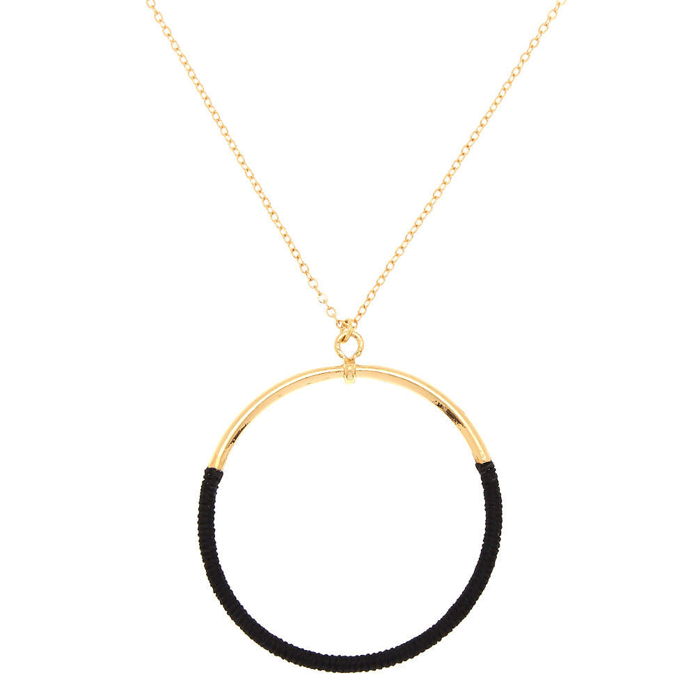 Long collier à pendentif anneau enveloppé couleur doré,