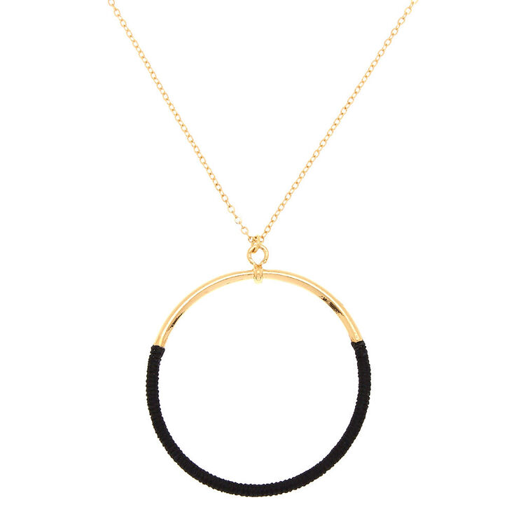 Gold Wrapped Ring Long Pendant Necklace,