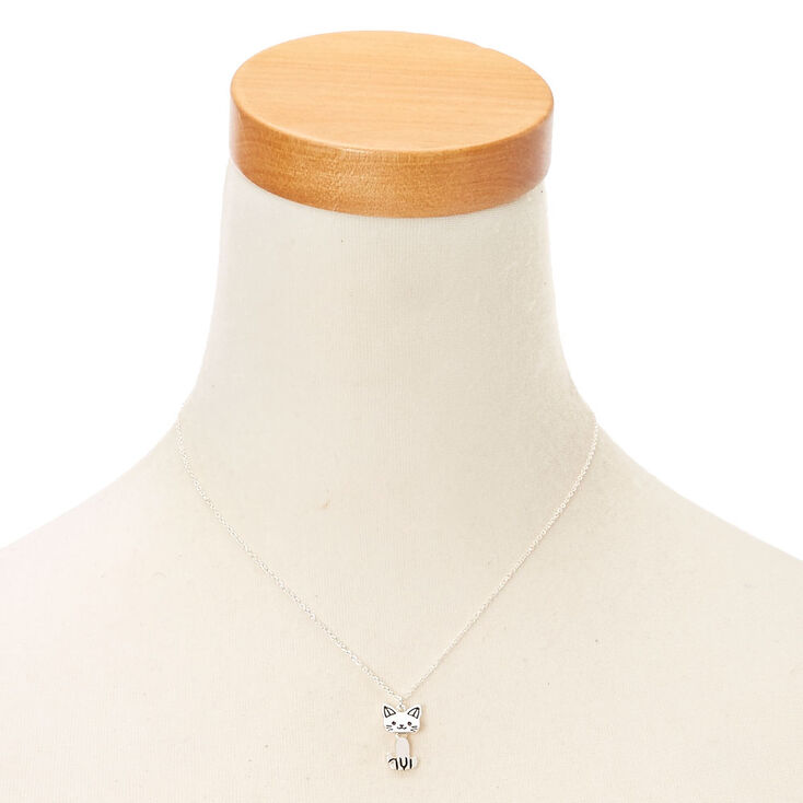 Collier pendentif chat mobile couleur argent&eacute;,