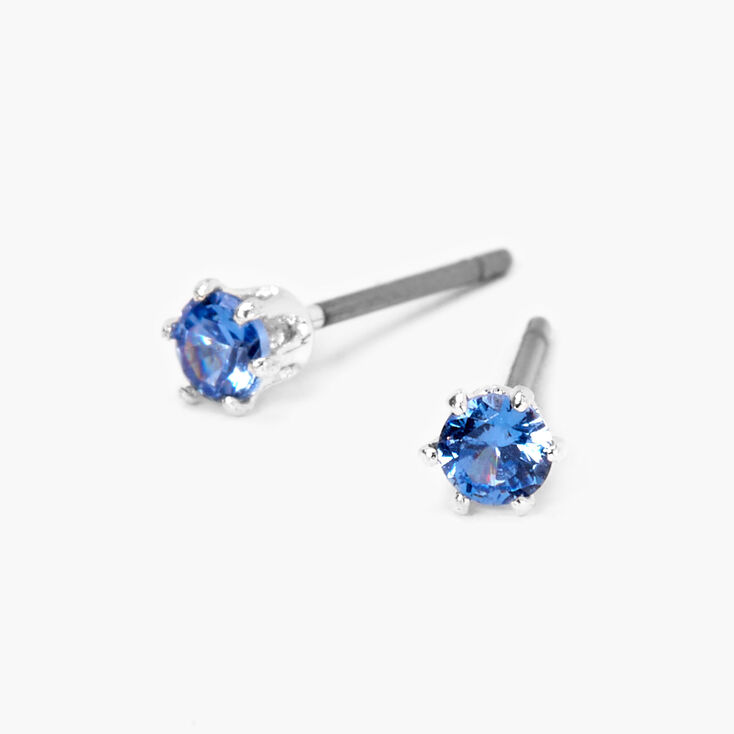 Blue 3MM Cubic Zirconia Round Stud Earrings,