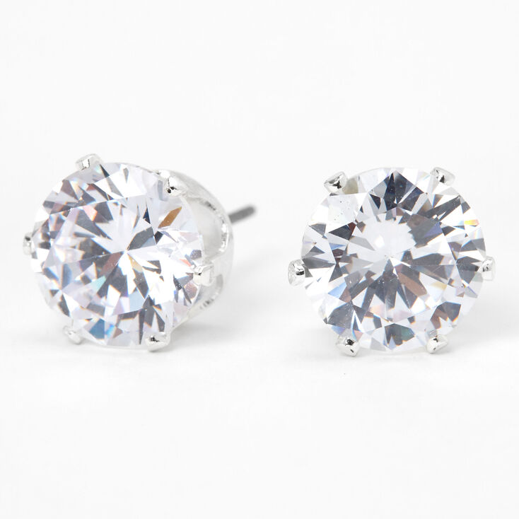 Silver Cubic Zirconia 10mm Round Stud Earrings | Claire's US