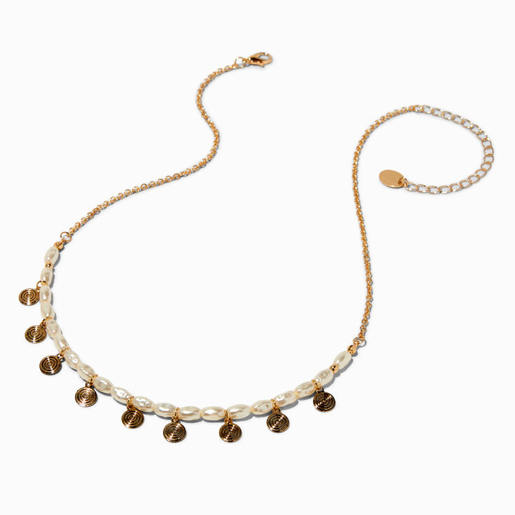 White Beaded Gold-tone Swirl Necklace,