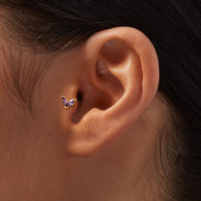 Gold-tone Stainless Steel Purple 18G Threadless Tragus Earring - 3 Pack,