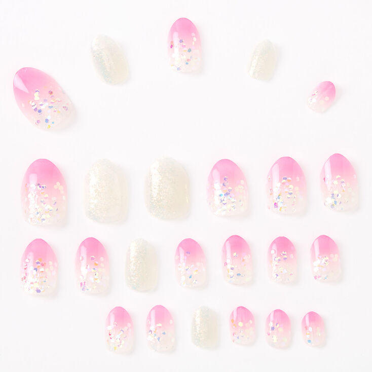 Ombre Glitter Stiletto Press On Faux Nail Set - Pink, 24 Pack,