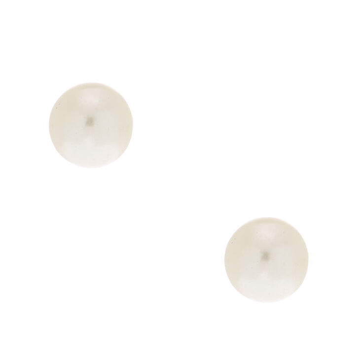 Claire's Clous d'oreille avec perle d'imitation ivoire couleur argenté 8 mm