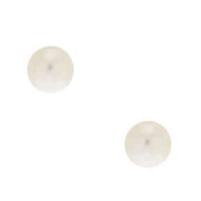 Silver 8MM Pearl Stud Earrings - Ivory,