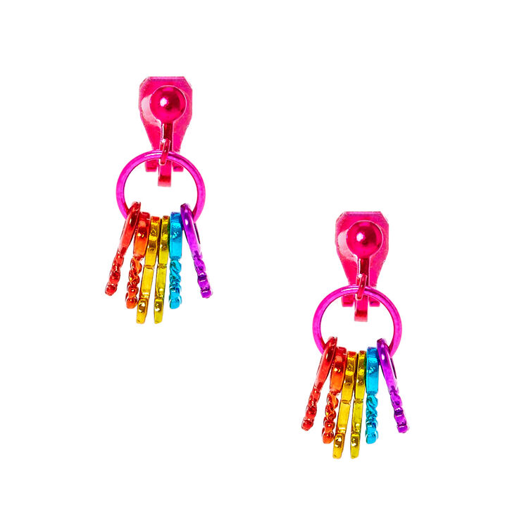 Boucles d&#39;oreille &agrave; clip porte-cl&eacute;s arc-en-ciel,