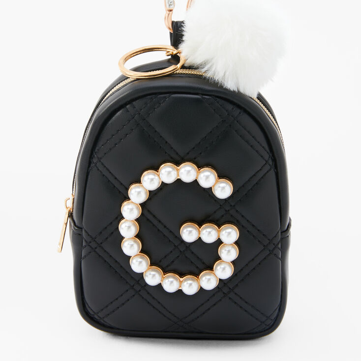 Porte-cl&eacute;s mini sac &agrave; dos perles d&#39;imitation &agrave; initiale - Noir, G,
