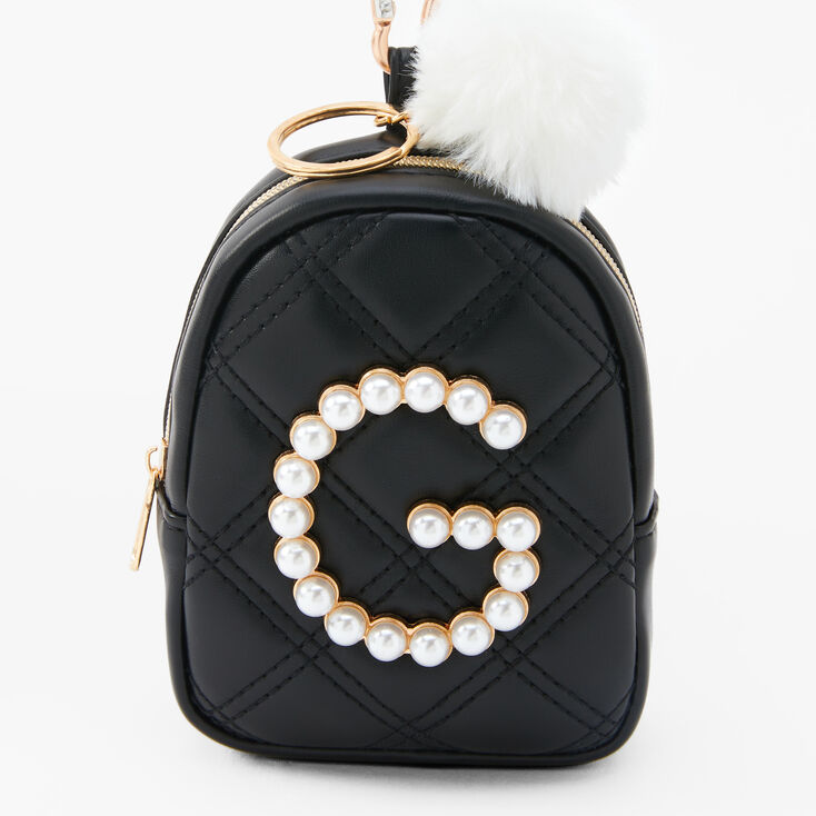 Initial Pearl Mini Backpack Keychain - Black, G,