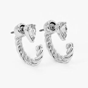 Silver 15MM Front and Back Crystal Twisted Tube Hoop Earrings,