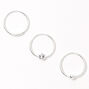 Sterling Silver 22G Bar Ball Crystal Hoop Nose Rings - 3 Pack,