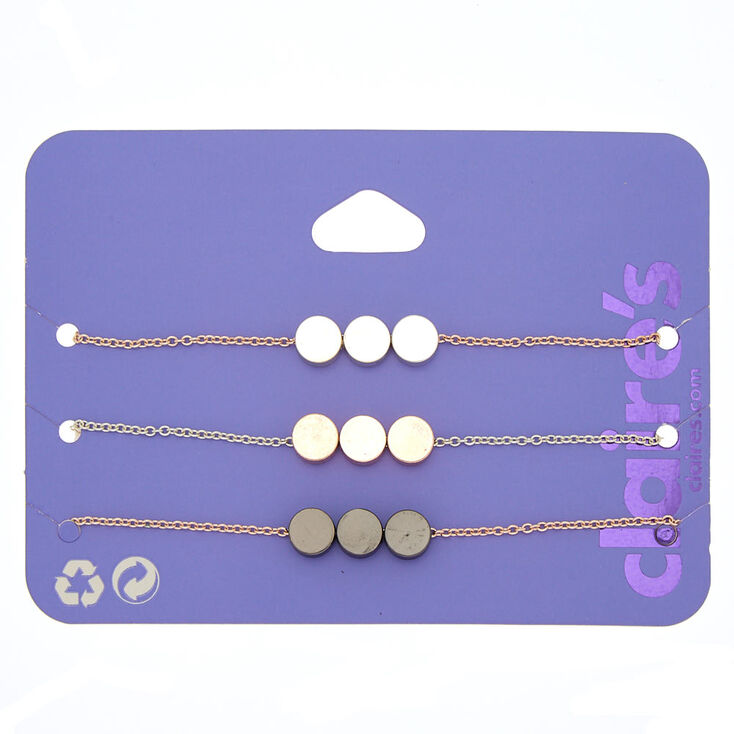Mixed Metal Disk Chain Bracelets - 3 Pack,