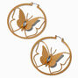 Gold-tone Glitter Dusted Butterfly Hoop Earrings,