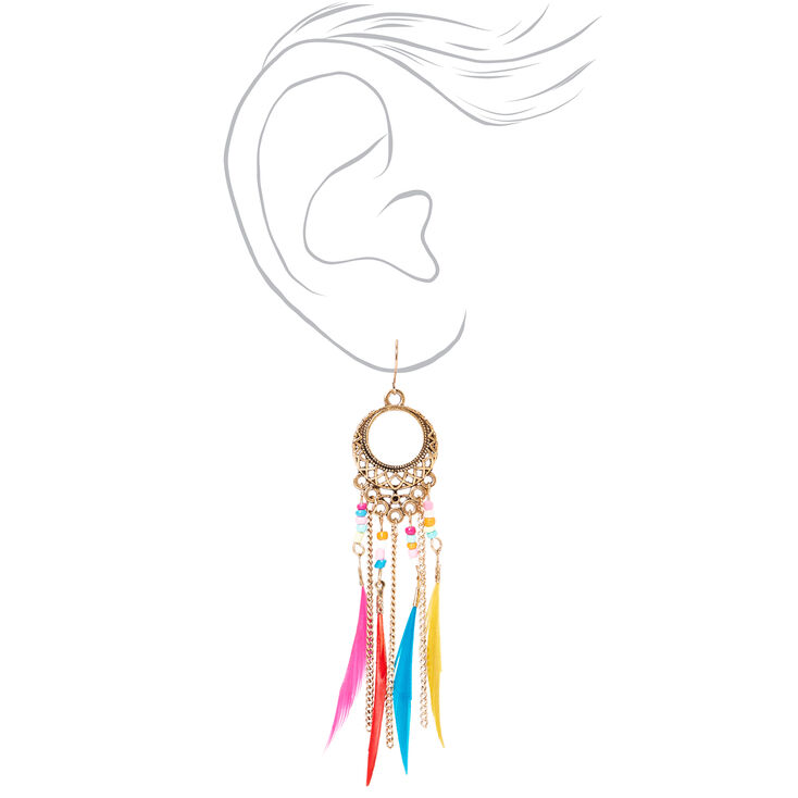 Silver 3.5&quot; Rainbow Feather Drop Earrings,