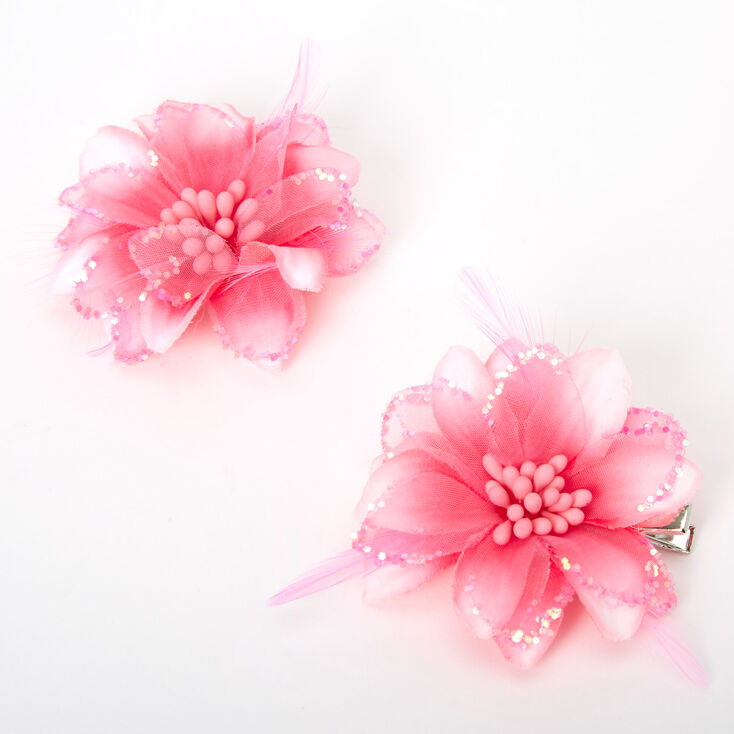 Ombre Lily Flower Hair Clips - Neon Pink, 2 Pack,