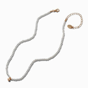 Gold-tone Initial Pendant Faux Pearl Necklace - S,