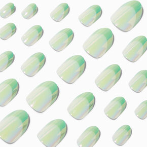 Faux ongles autocollants French manucure vert menthe holographique - Lot de 24,