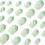 Holographic Mint French Tip Press On Faux Nail Set - 24 Pack,