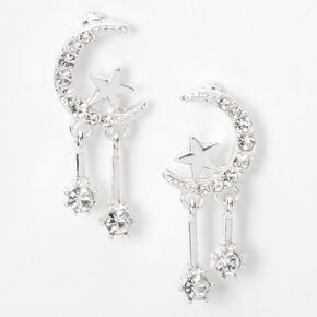 Silver-tone 1&quot; Celestial Drop Earrings,