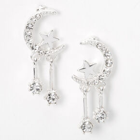 Silver-tone Moon &amp; Stars Dangling 1&quot; Drop Earrings,