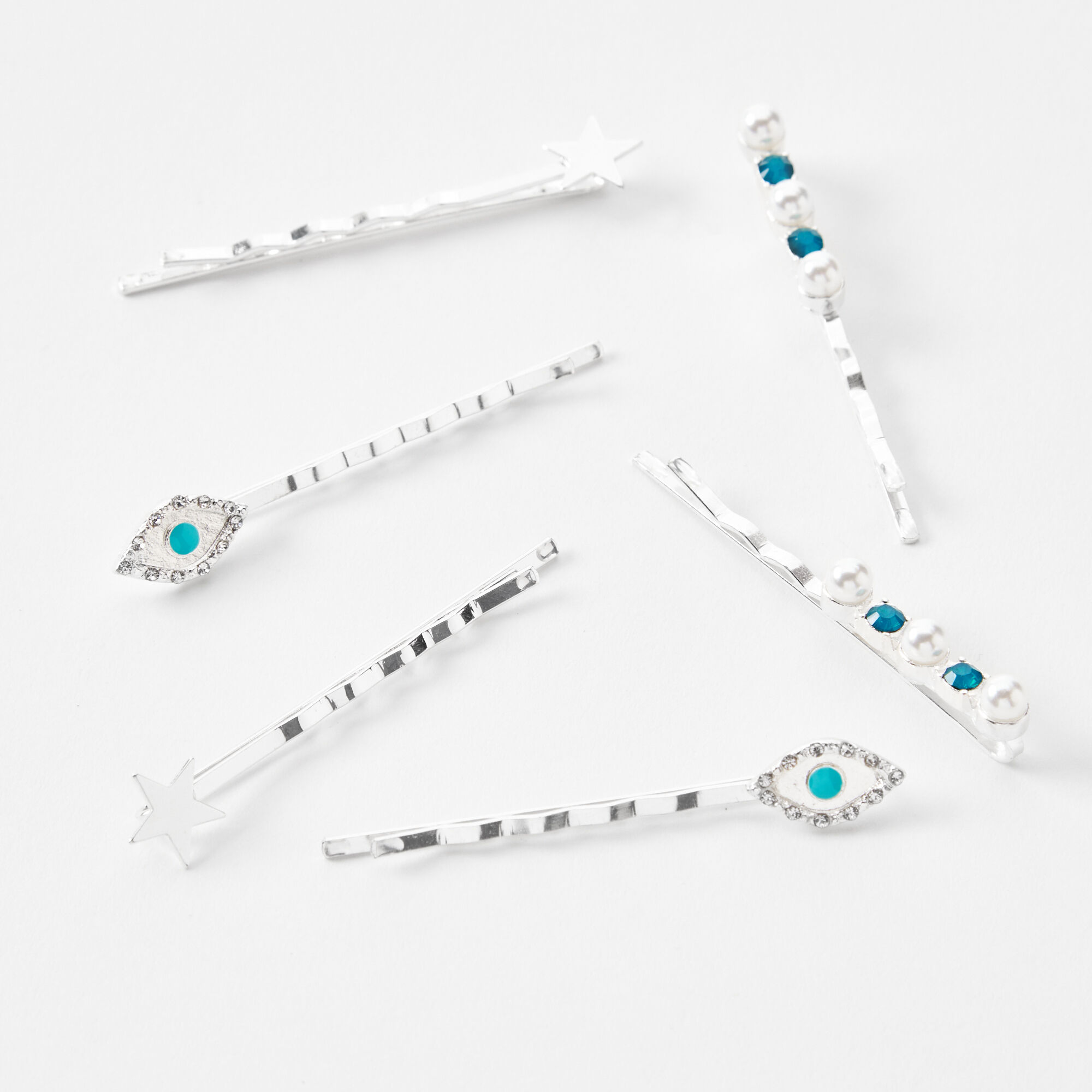 Claire's Épingles à cheveux couleur argentée et turquoise - Lot de 6