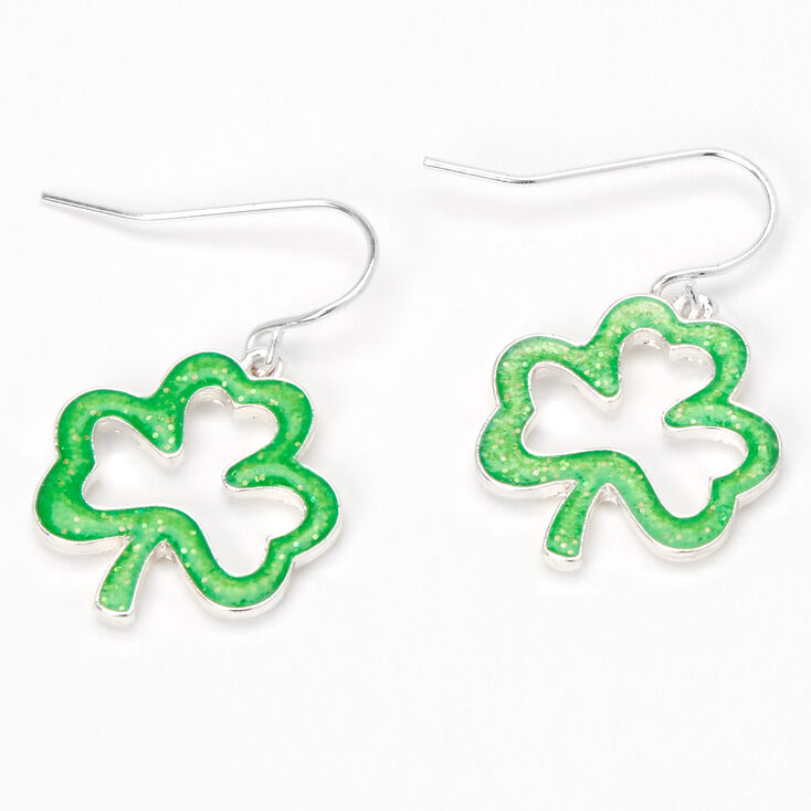 1&#39;&#39; Glitter Shamrock Drop Earrings - Green,