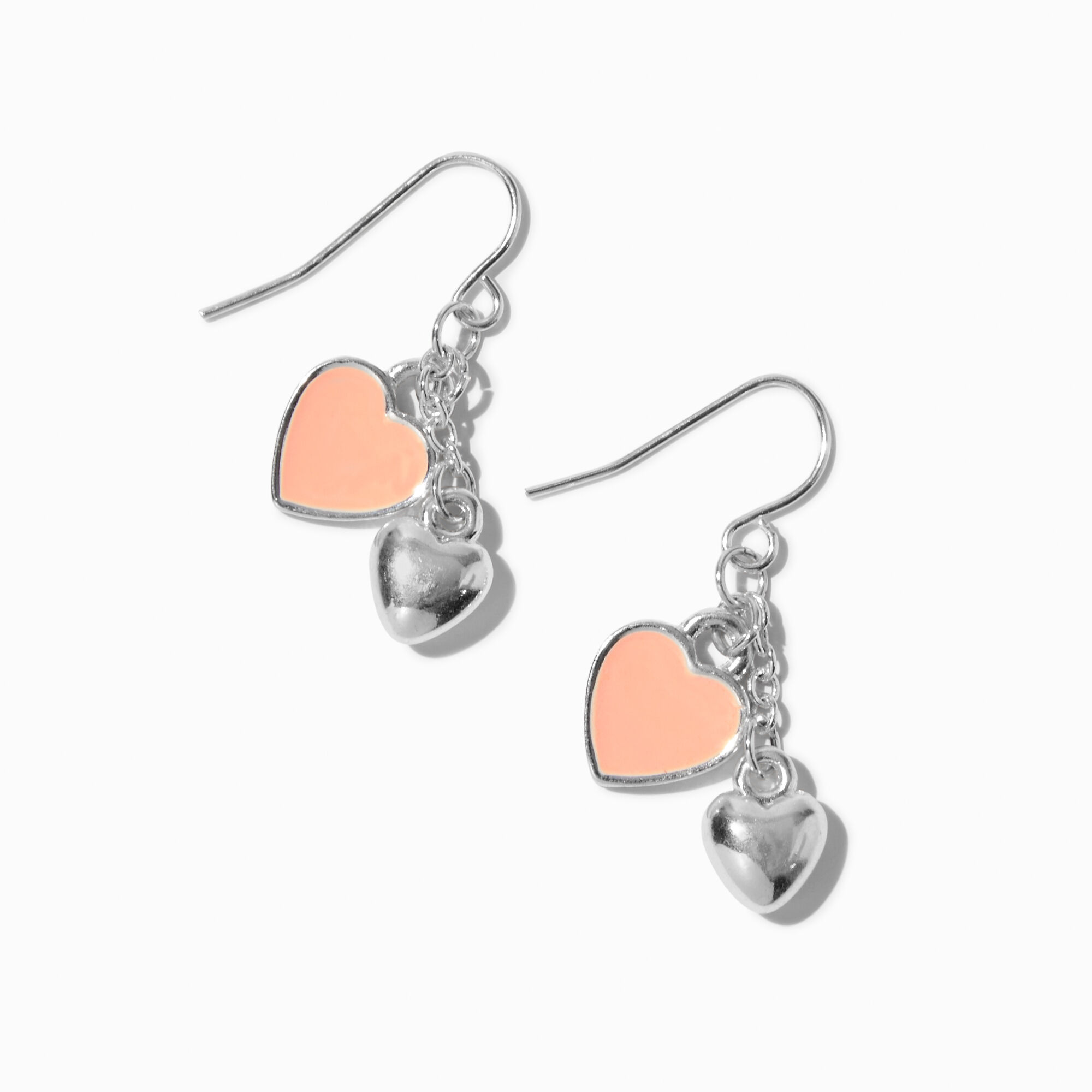 View Claires Hearts SilverTone 1 Drop Earrings Peach information