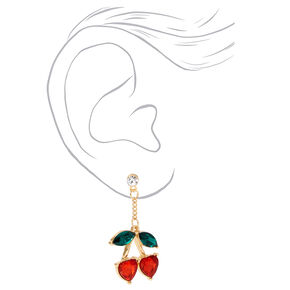 Gold 1.5&quot; Crystal Cherry Drop Earrings,