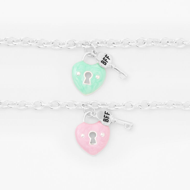 Best Friends Heart Lock Charm Bracelets - 2 Pack,