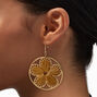 Gold-tone Raffia Flower Disc 3&quot; Drop Earrings ,