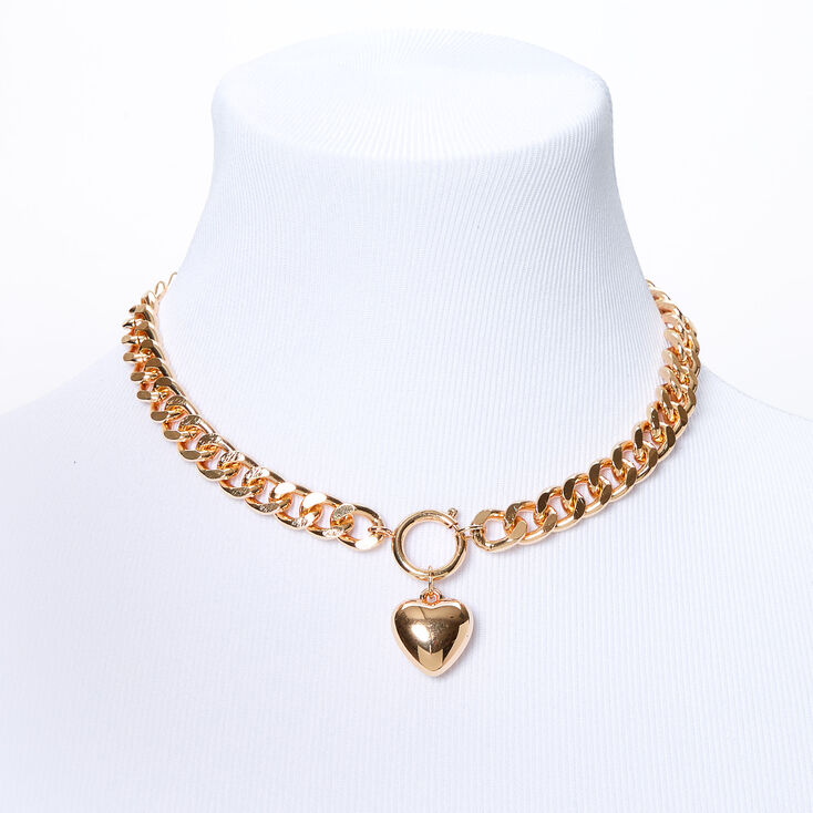 Gold Heart Pendant Chain Necklace,