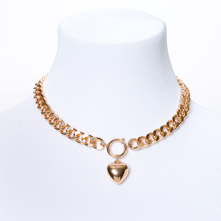 Collier cha&icirc;ne avec pendentif c&oelig;ur couleur dor&eacute;e,