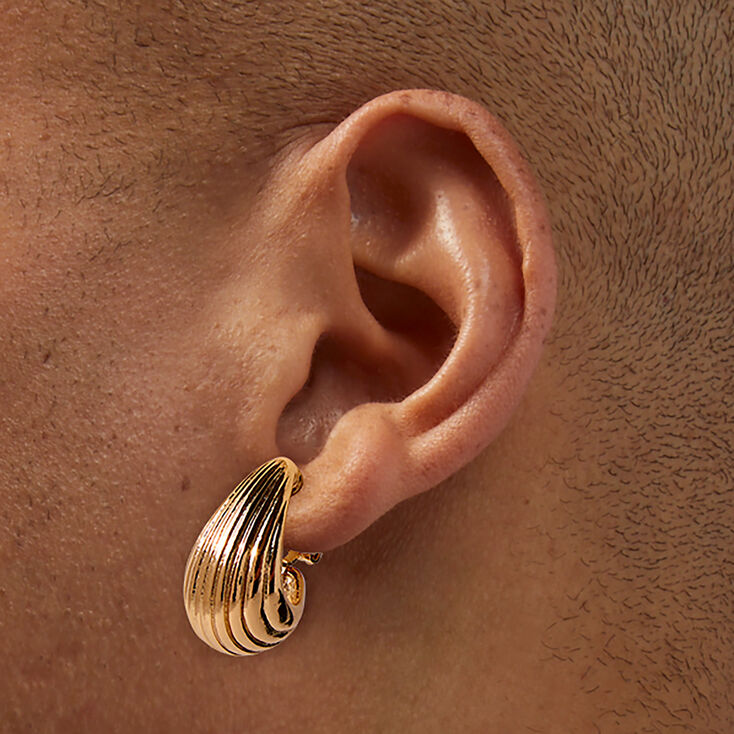 Gold-tone Textured Rain Drop Clip-On Earrings,