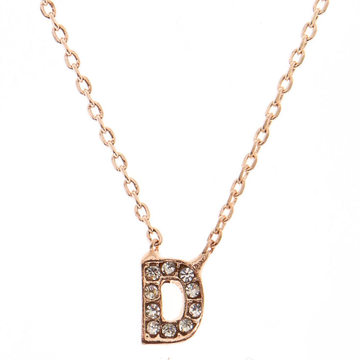 Rose Gold Embellished Initial Pendant Necklace - D,