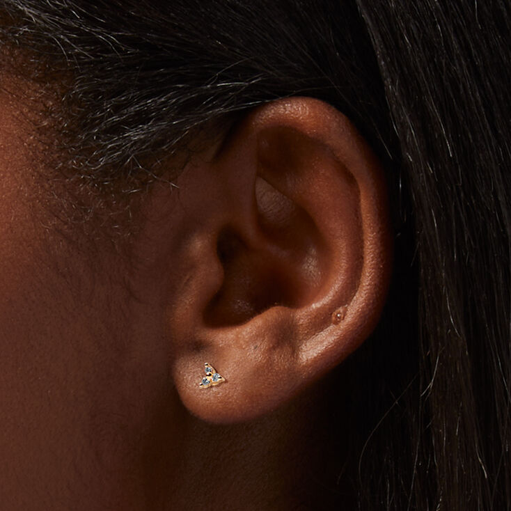 Gold-tone Cubic Zirconia Trio Stud Earrings,