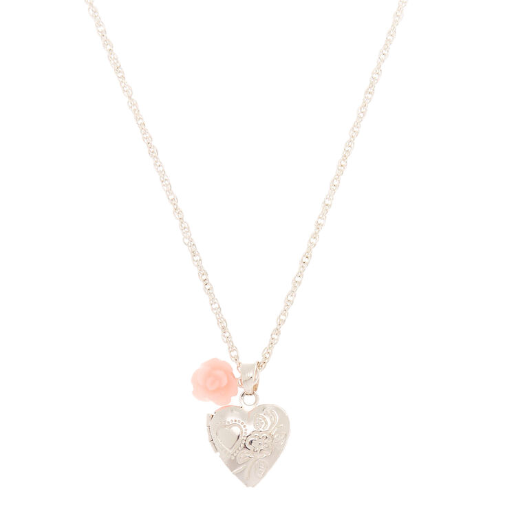 Silver Engraved Heart Locket Pendant Necklace Claire S Silver Engraved Heart Locket Pendant Necklace