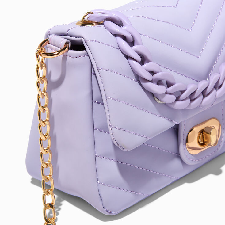 Claire's Quilted Chainlink PVC Crossbody Bag | Light Blue