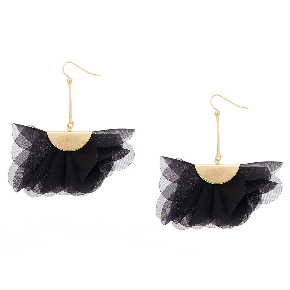 2.5" Chiffon Fan Drop Earrings - Black,