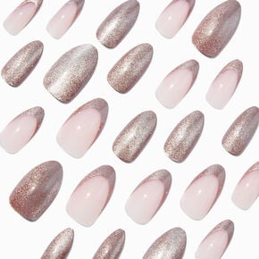 Brown Glitter French Tip Stiletto Vegan Faux Nail Set - 24 Pack,